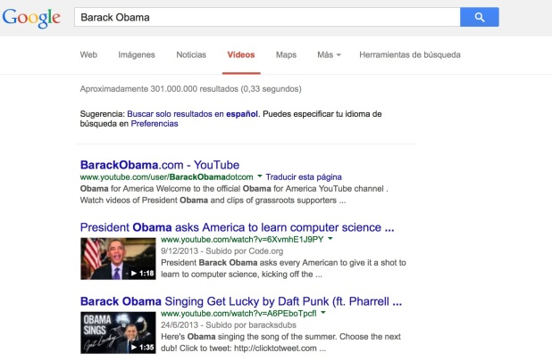 Búsqueda de Barack Obama en Google