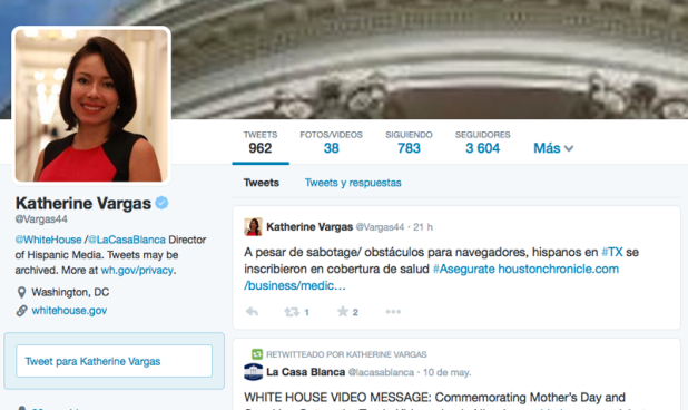 Katherine Vargas Cuenta Oficial de Twitter de La Casa Blanca en español