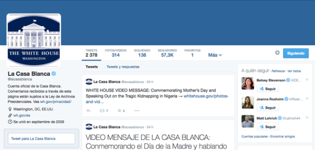 Twitter de La Casa Blanca en español